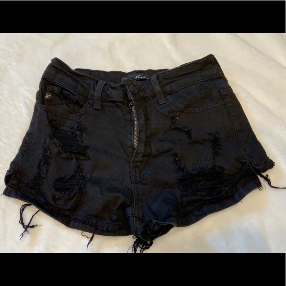 Distressed black shorts